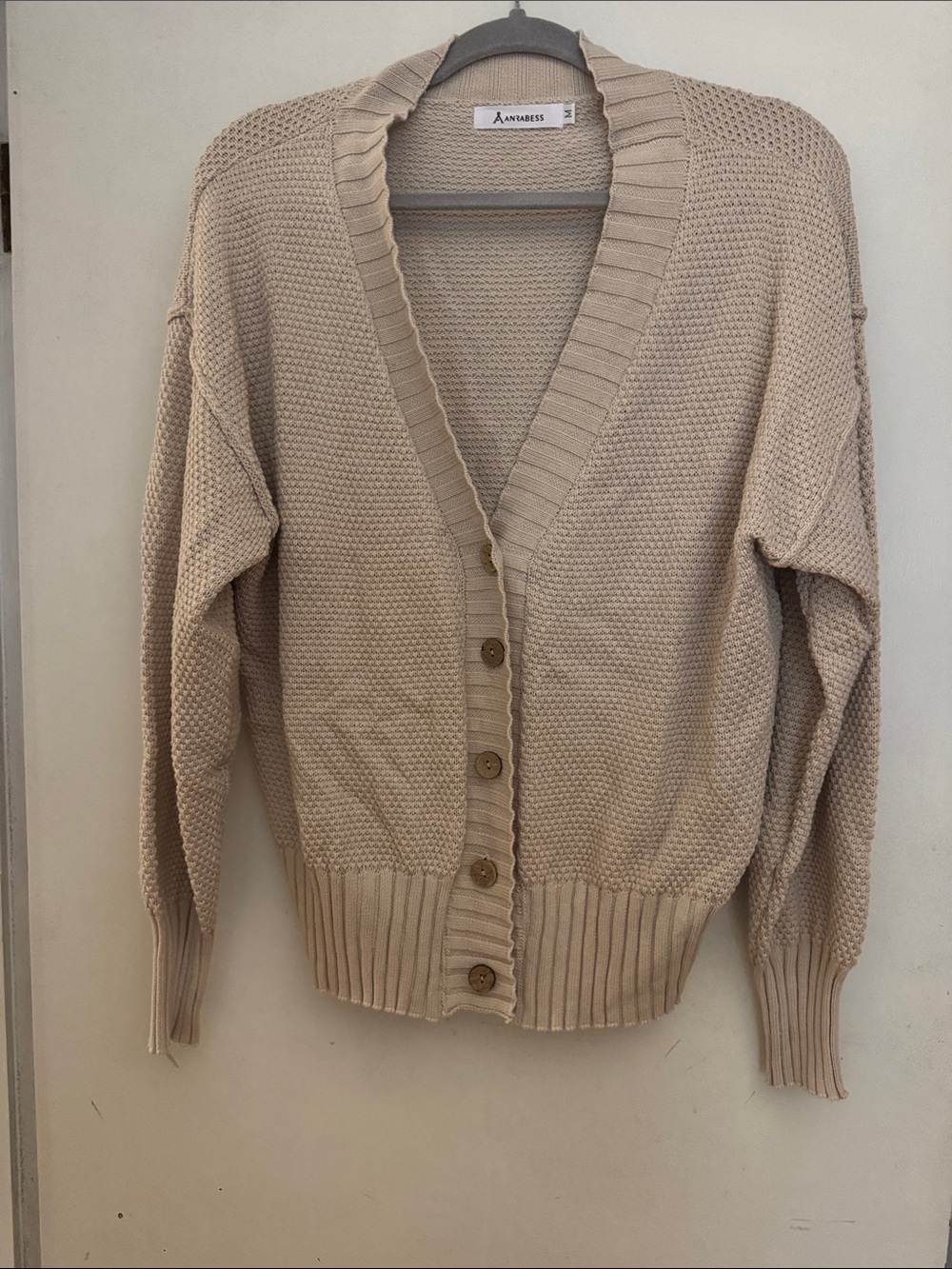 Ananbess Beige Button-Up Knit Cardigan